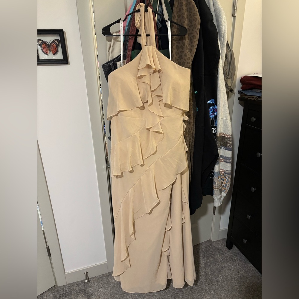 Azazie Velma A-Line Side Slit Chiffon Dress (Champagne, Size
22)